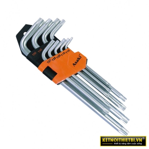 Bộ lục giác bông dài xi mờ 9 chi tiết Asaki AK-0413