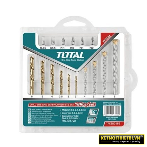 Bộ 16 mũi khoan, bắt vít 2-8mm Total TACSD3165