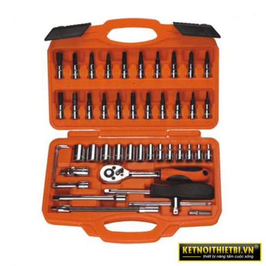 Bộ tuýp 1/4&#8243; 6 cạnh 46 chi tiết xi bóng Cr-V Asaki AK-9754