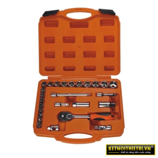 Bộ tuýp 3/8&#8243; 6 cạnh 26 chi tiết xi bóng Cr-V Asaki AK-9756