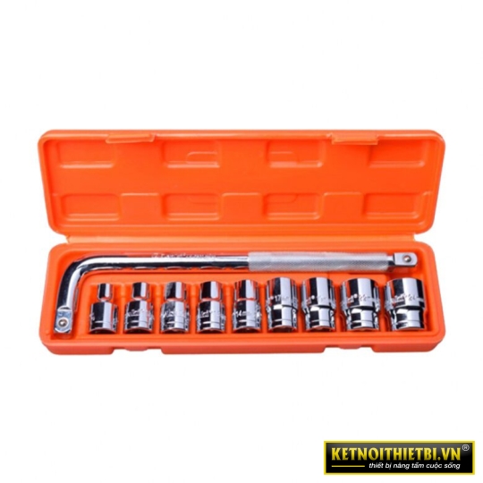 Bộ tuýp 1/2&#8243; 6 cạnh 10 chi tiết xi bóng Cr-V Asaki AK-9766