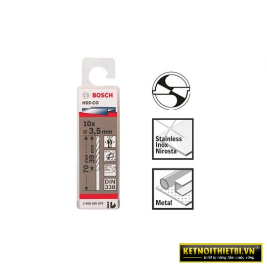 Mũi khoan INOX HSS-Co 3.5mm (hộp 10 mũi) Bosch 2608585879