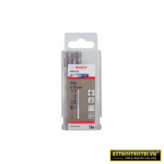 Mũi khoan INOX HSS-Co 5mm (hộp 10 mũi) Bosch 2608585885