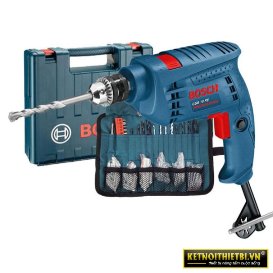 Máy khoan động lực 10mm (valy nhựa, bộ mũi khoan, đầu vít) Bosch GSB 10 RE SET