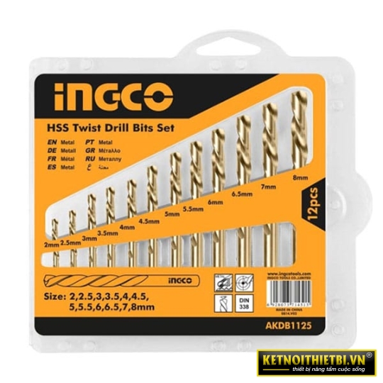 Bộ 12 mũi khoan kim loại Hss INGCO AKDB1125