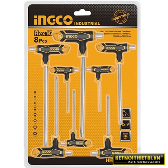 Bộ 8 chìa lục giác tay cầm chữ T INGCO HHKT8083