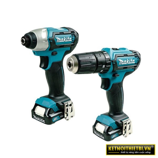 Bộ sản phẩm máy khoan búa và máy vặn vít Pin 12V Makita CLX202S