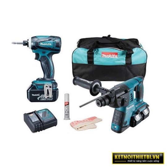 Bộ sản phẩm máy khoan, máy vặn vít pin 18V Makita DLX2242PM1