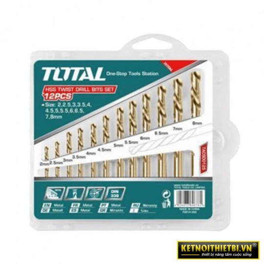 Bộ 12 mũi khoan kim loại 2-8mm Total TACSD0125