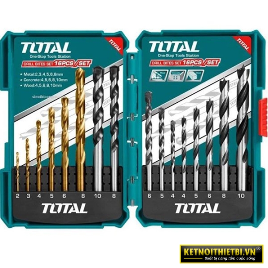 Bộ 16 mũi khoan sắt, bê tông và gỗ 2-10mm Total TACSD6165