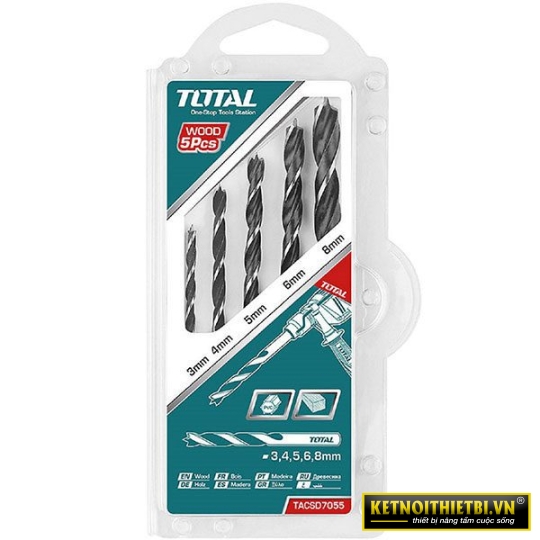 Bộ 5 mũi khoan gỗ 3-8mm Total TACSD7055